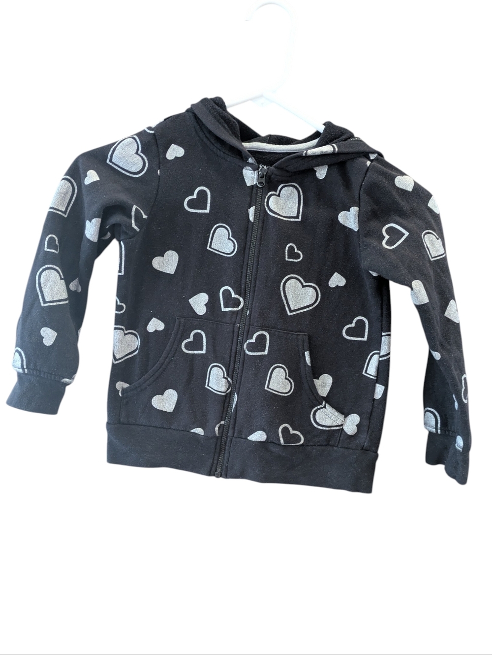 okie dokie Black Hoodie with Silver Heart Print